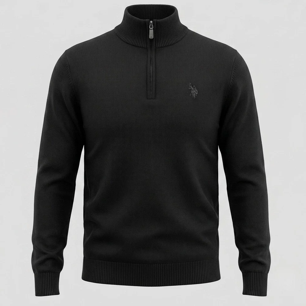 U.S. Polo Assn Mens Medium‎ Charcoal Gray Sweater Quarter Zip Pullover Mock Neck